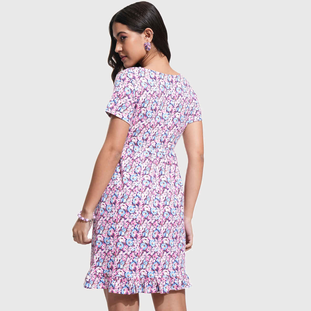 Tokyo Talkies Women's Fit & Flare V Neck Mini Rib Dress | Multicolour - S