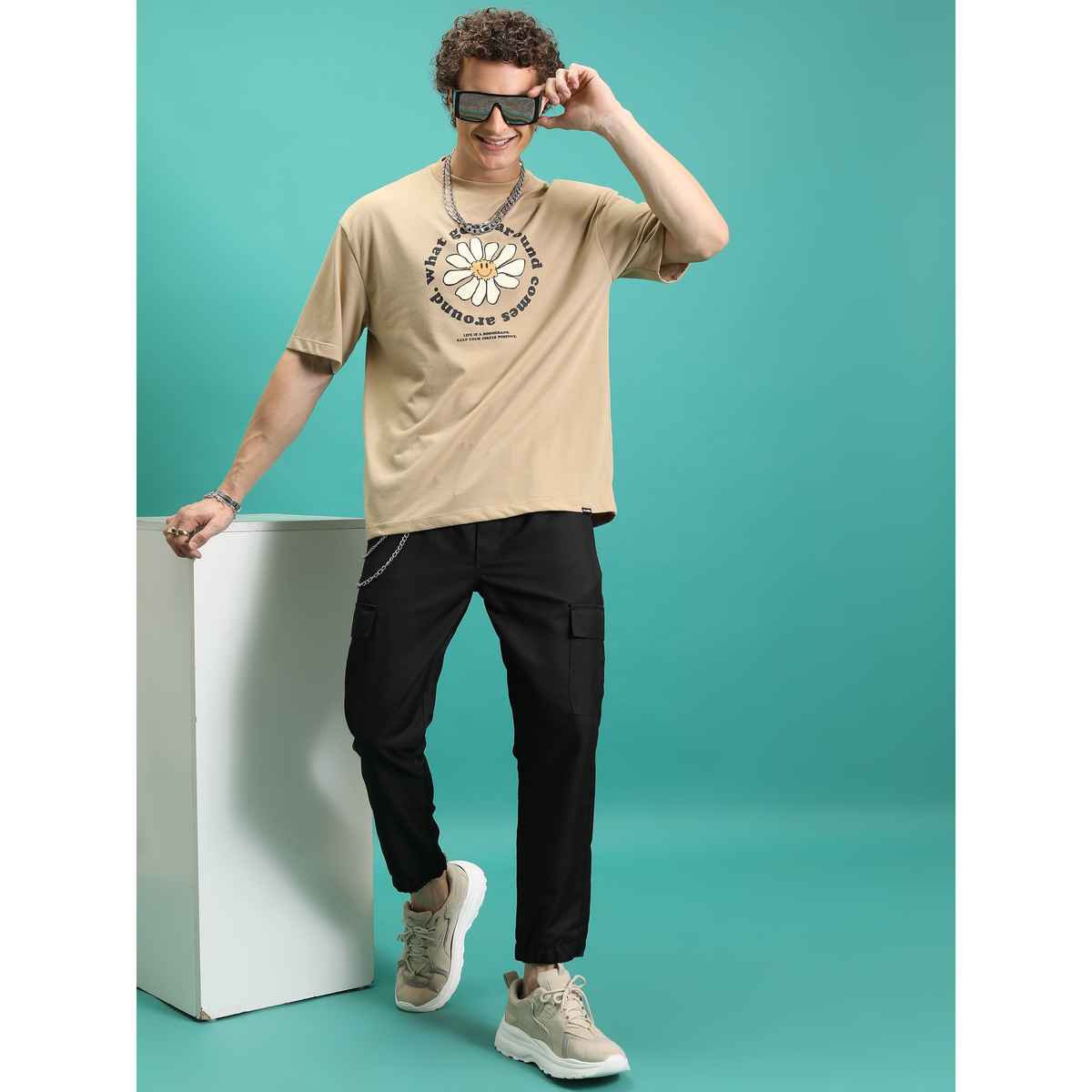 Highlander Men's Regular Fit Plain Cargo Jogger Trouser | Black - 36