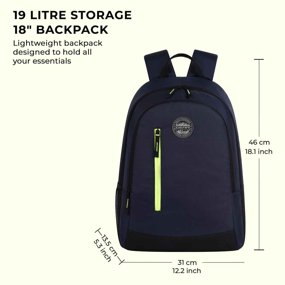 Gear Unisex Polyester 19 L Backpack | Navy Blue and Green
