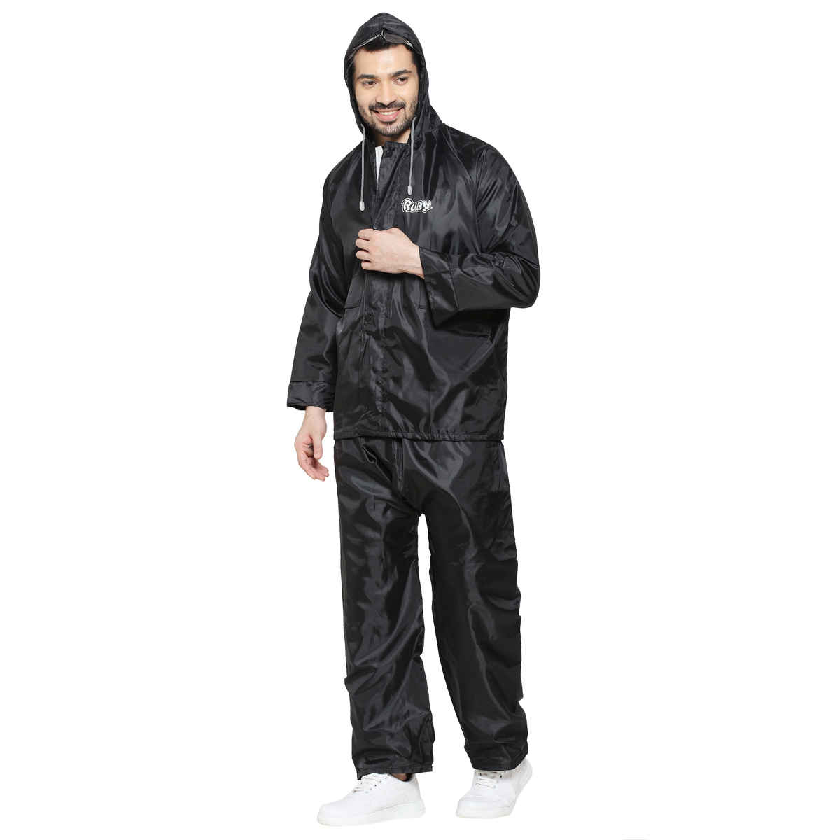 Fendo Ruby Aarush Rain Coat for Men with Adjustable Hood and Pocket | Black | XL