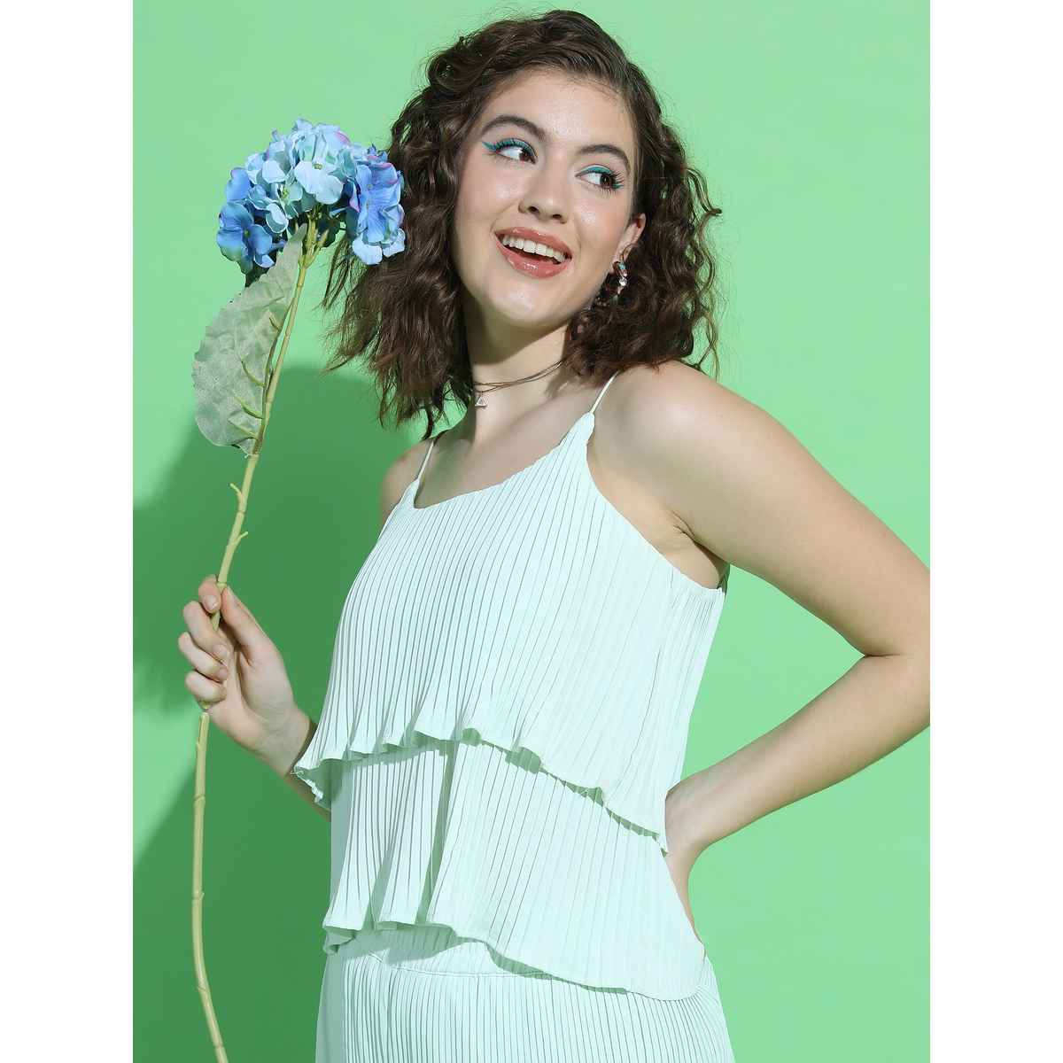 Tokyo Talkies Women's Solid Regular Tops | Green - M