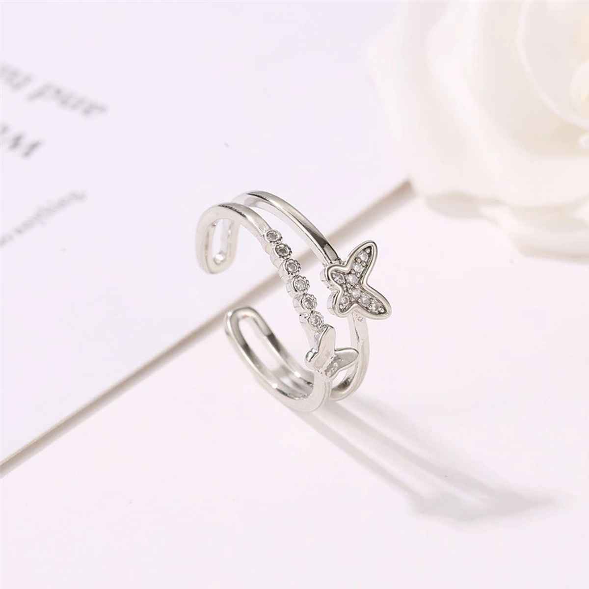 Fashion Frill Women's Butterfly Rings Silver Onesize