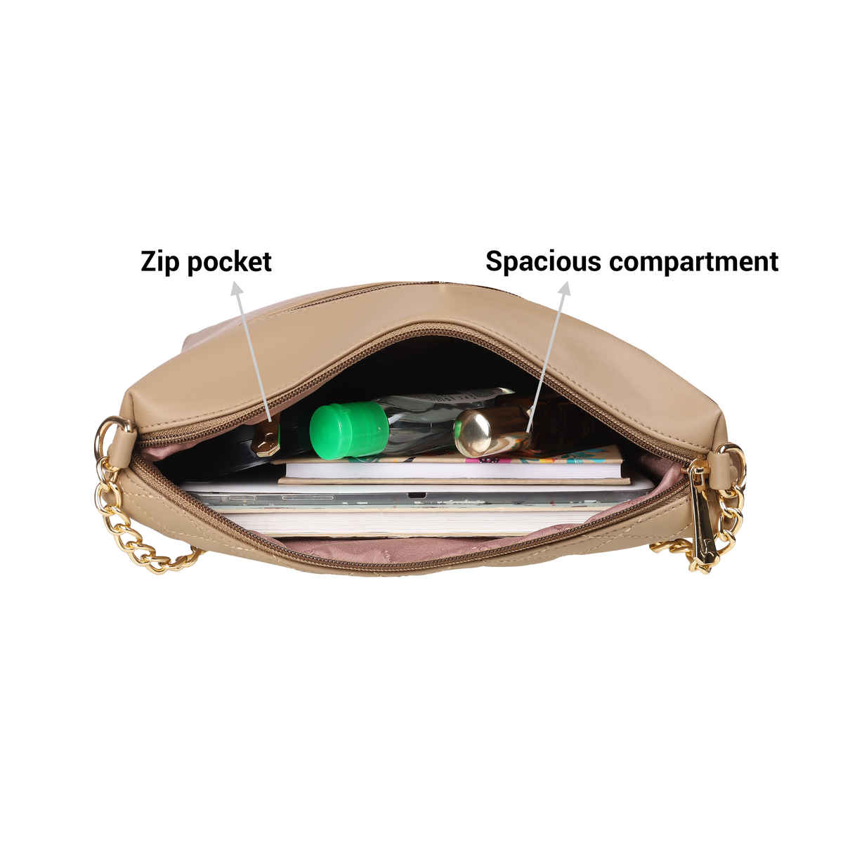 Mochi Beige Synthetic Sling Bag for Women | 66-7673-20