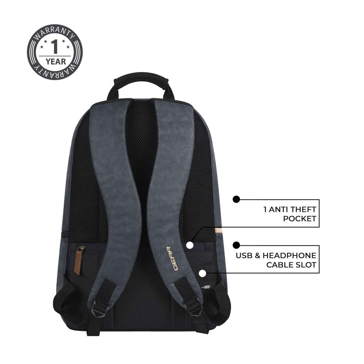 Gear Unisex Solid Faux Leather 20 L Laptop Backpack | Navy and Tan