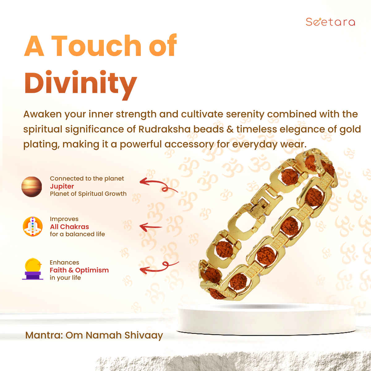 Seetara Modern Rudraksha Bracelet with Gold Plating