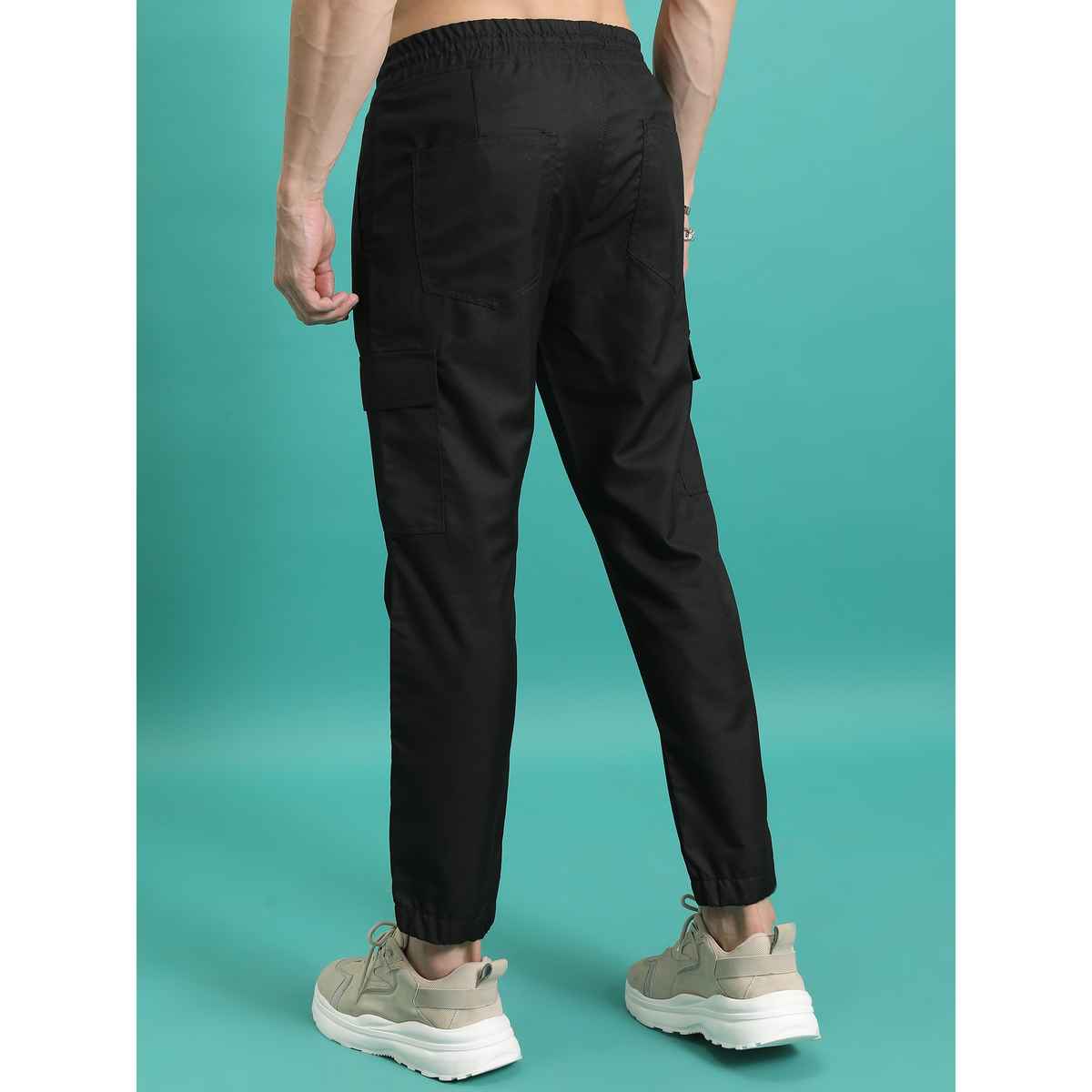 Highlander Men's Regular Fit Plain Cargo Jogger Trouser | Black - 36