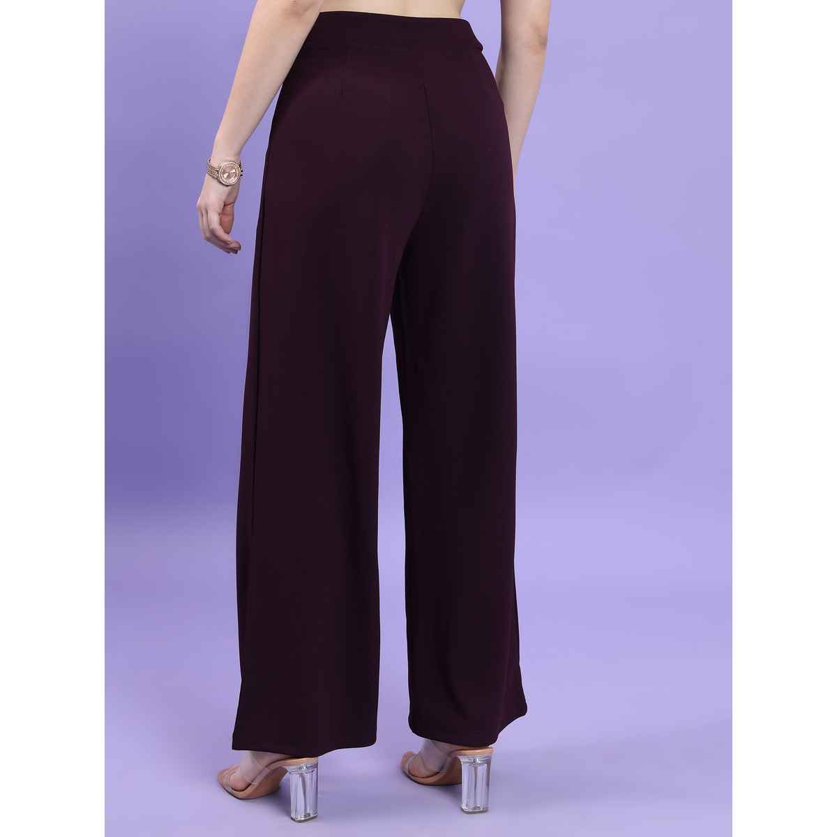 Tokyo Talkies Women's High-Rise Flared Parallel Trouser | Plum - 30