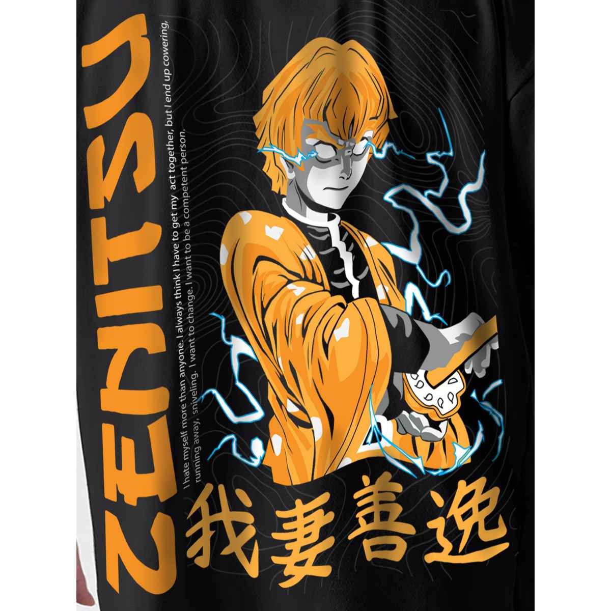 De Tees Men's Oversize T-shirt | M-OST-ZENITSU-2 | Black - XXL