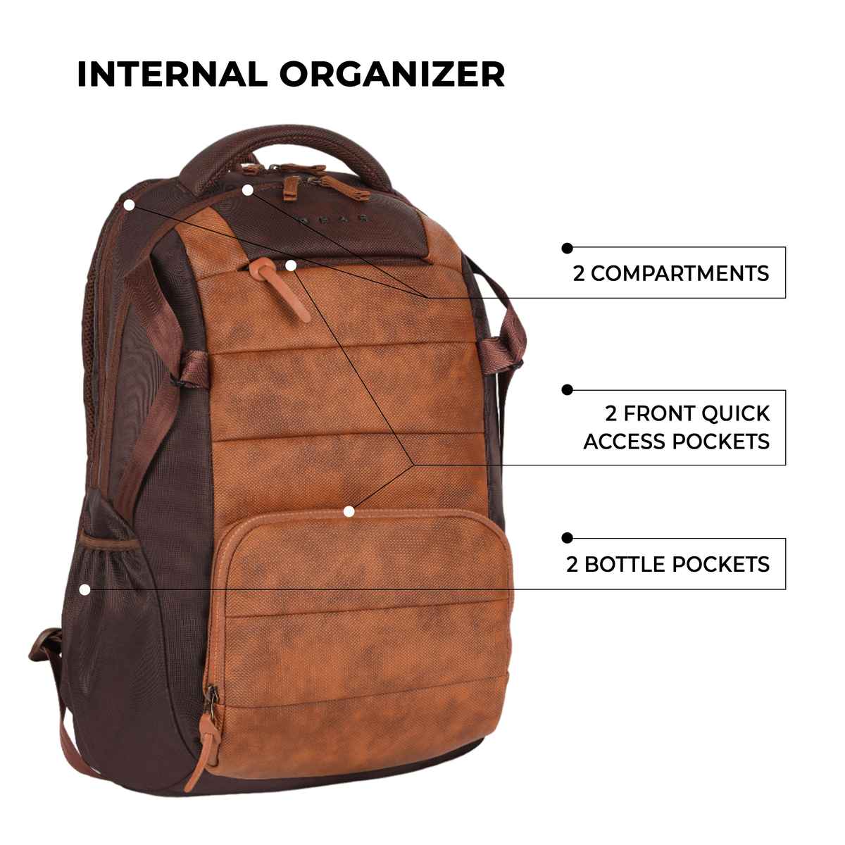 Gear Aspire 4 Faux Leather Laptop Backpack Tan Brown