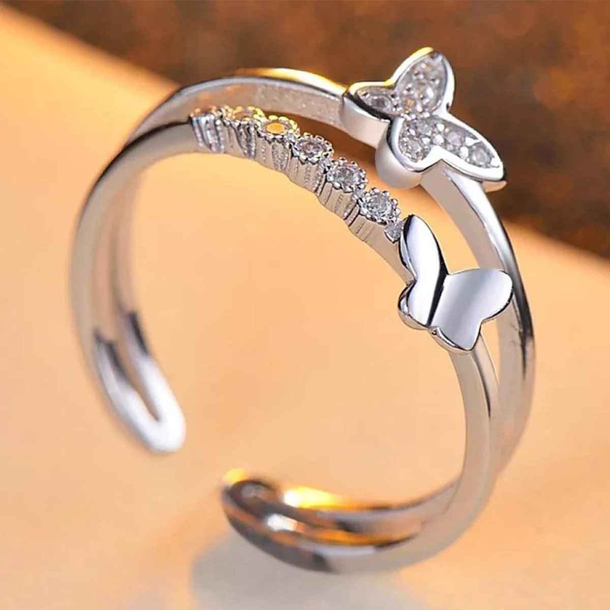 Fashion Frill Women's Butterfly Rings Silver Onesize