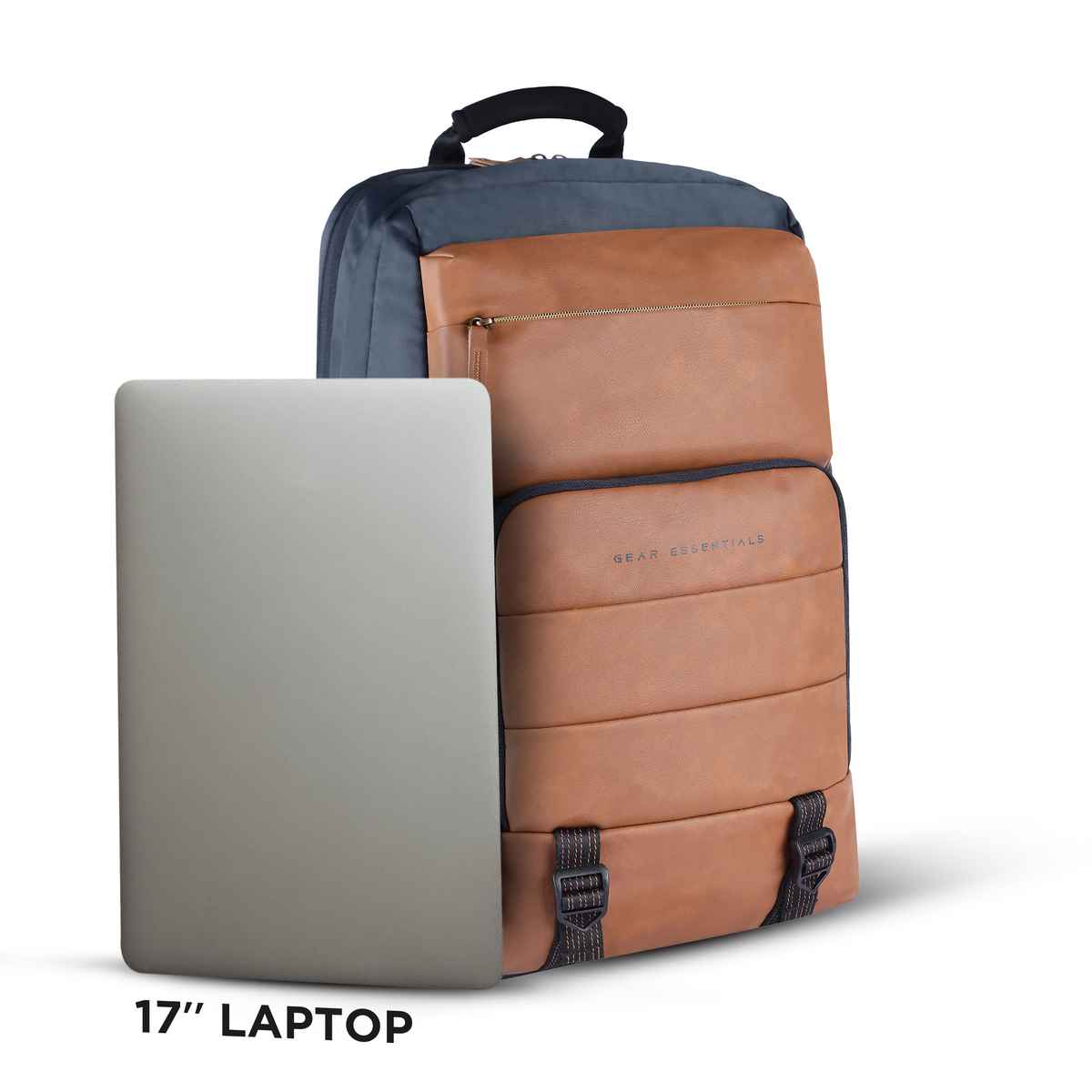 Gear Unisex Solid Polyester and Synthetic Leather 31 L Laptop Backpack | Navy and Tan