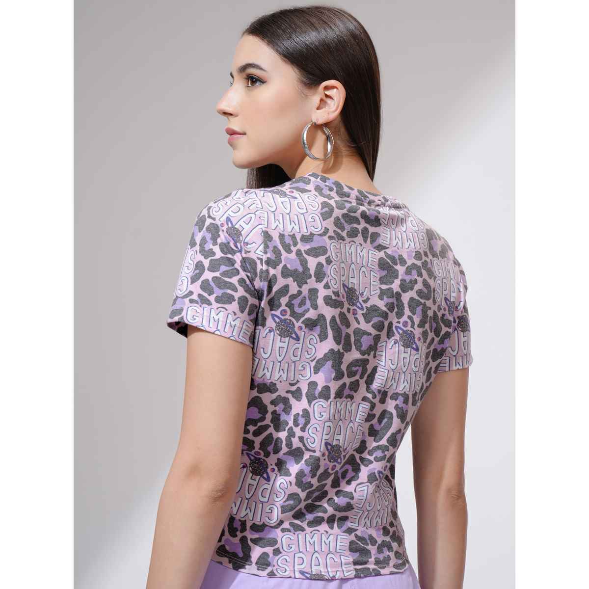 Tokyo Talkies Women's Printed Cropped Front Tie Up T-shirt | Multicolour - L