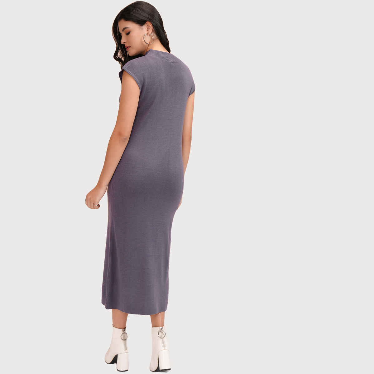 Tokyo Talkies Women's Solid Bodycon Sweater Dress | Purple - L