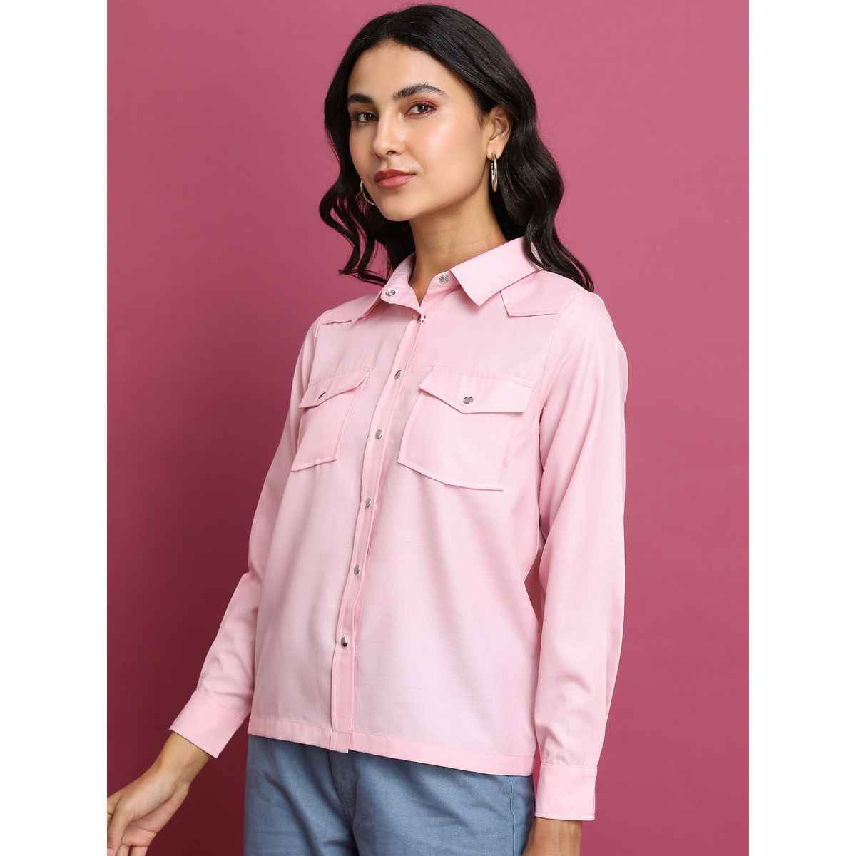 Tokyo Talkies Women's Spread Collar Casual Shirt | Pink - M