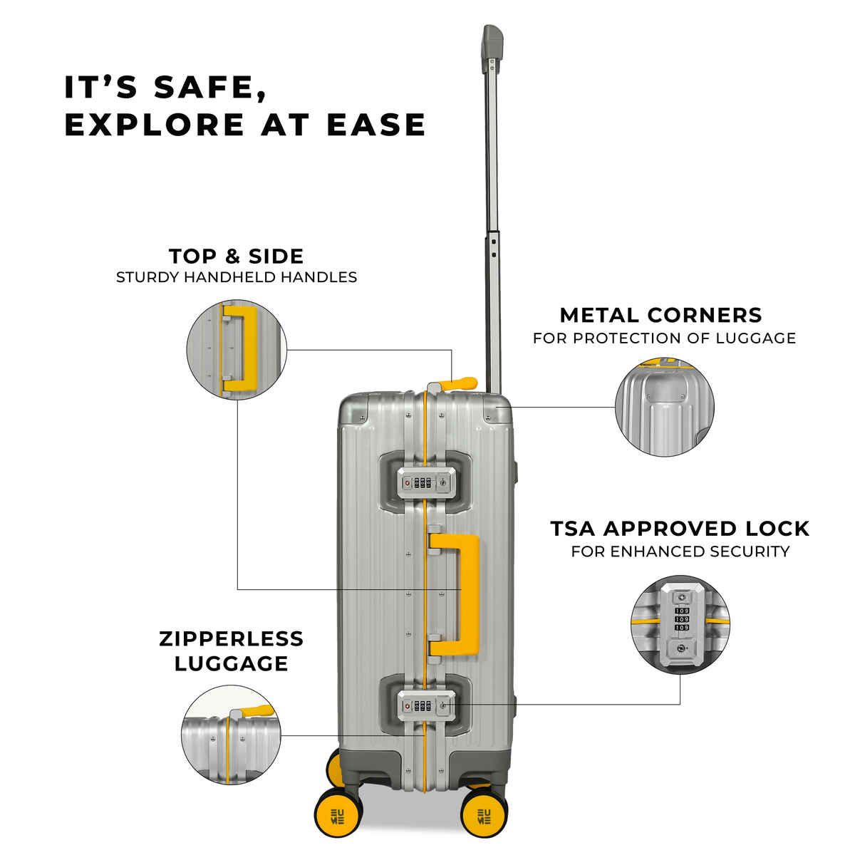 EUME Unisex Solid Aluminium 45 L Cabin Luggage | Silver - L