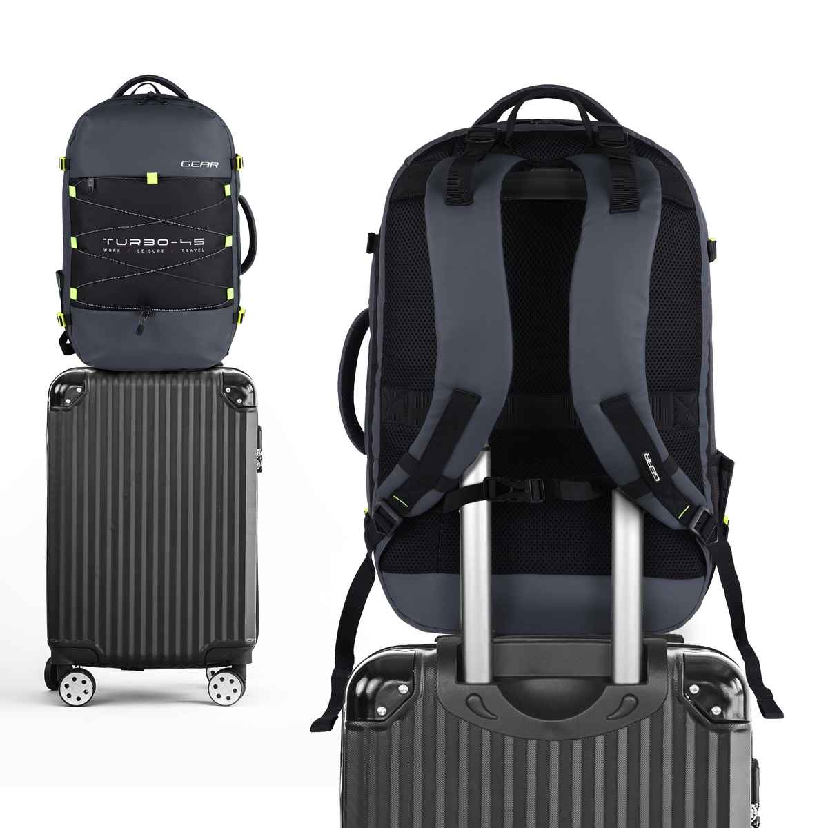 Gear Unisex Solid Polyester 45 L Laptop Backpack | Black and Grey