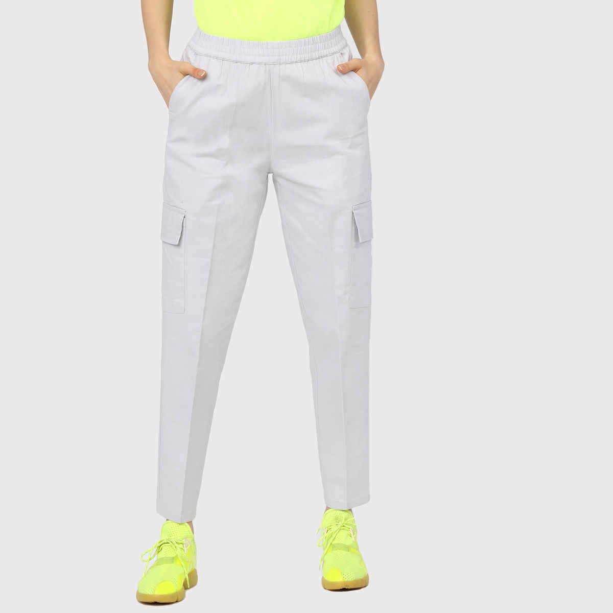 Tokyo Talkies Women's Straight Fit Cargos Trouser | White - 32