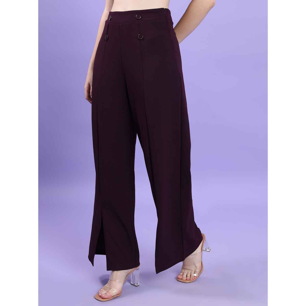 Tokyo Talkies Women's High-Rise Flared Parallel Trouser | Plum - 30