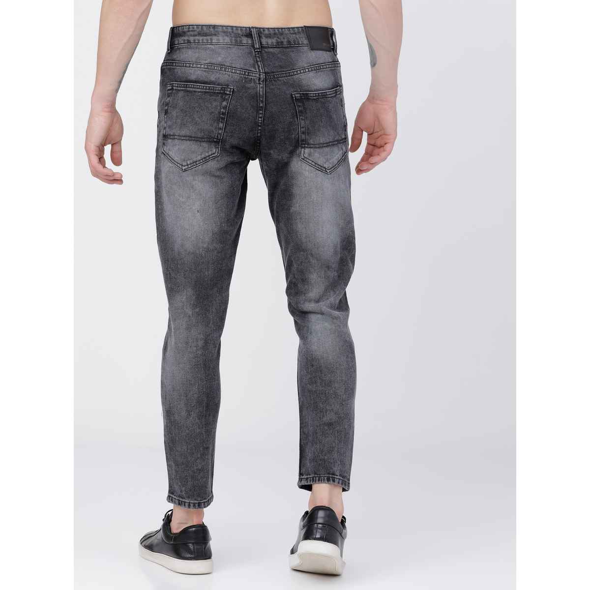 Highlander Men's Tapered Fit Mid-Rise Clean Look Stretchable Jeans | Grey - 34