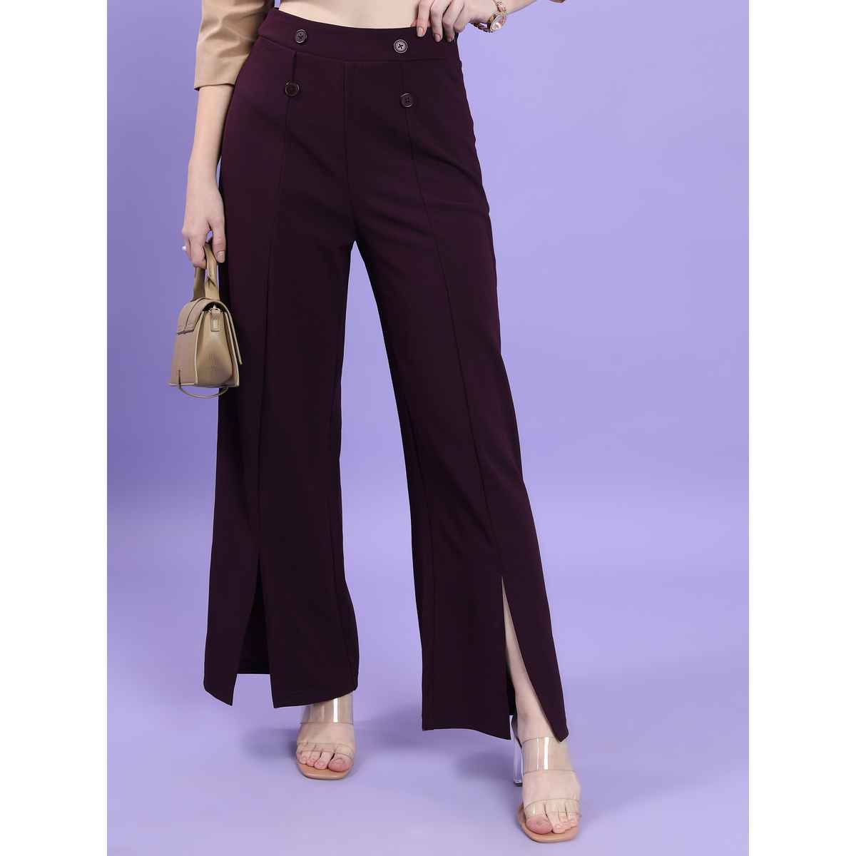 Tokyo Talkies Women's High-Rise Flared Parallel Trouser | Plum - 30