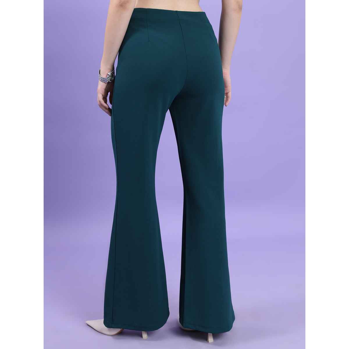 Tokyo Talkies Women's Flared High Rise Bootcut Trouser | Teal - 32