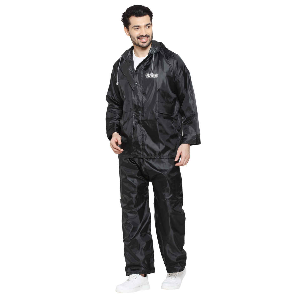 Fendo Ruby Aarush Rain Coat for Men with Adjustable Hood and Pocket | Black | XL