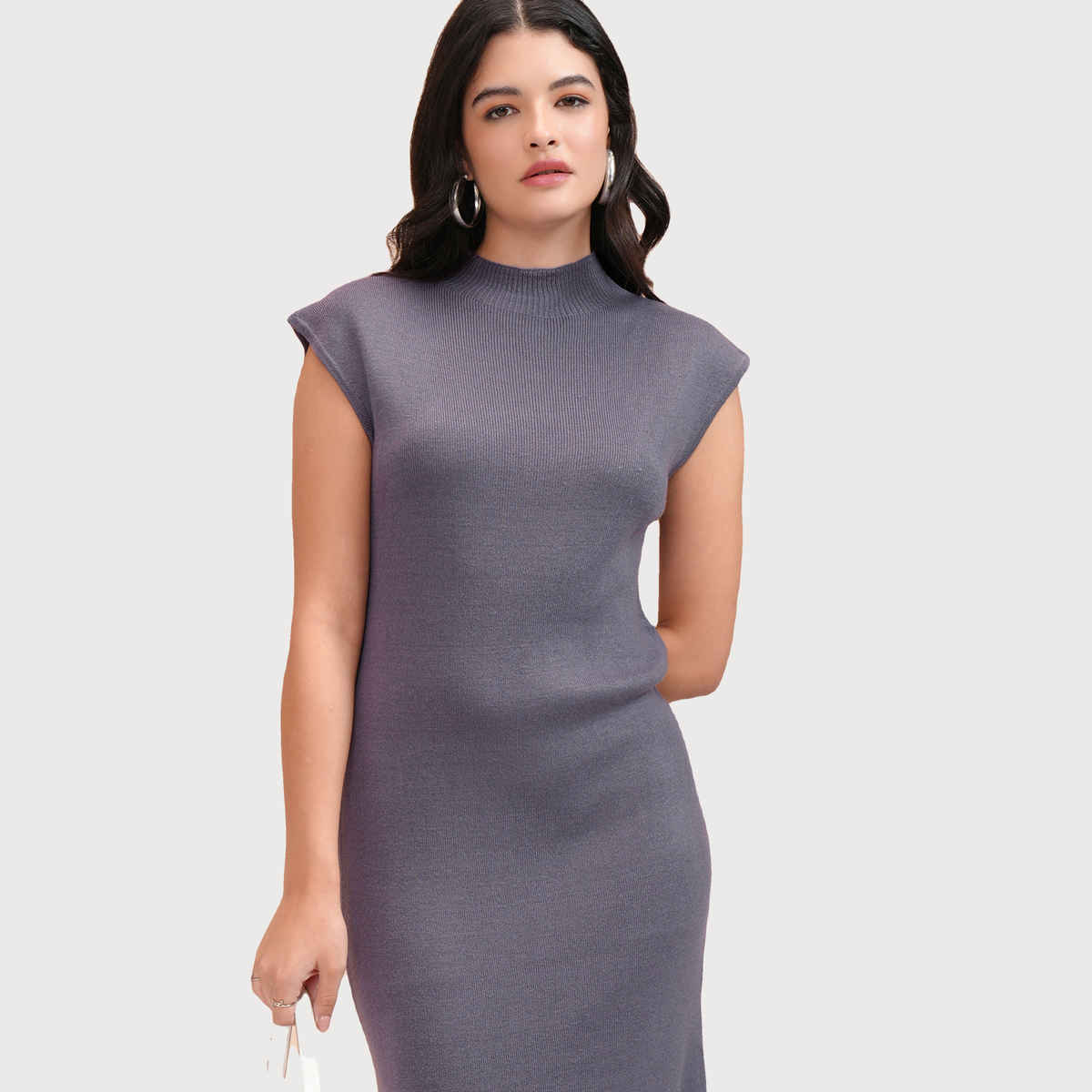 Tokyo Talkies Women's Solid Bodycon Sweater Dress | Purple - L