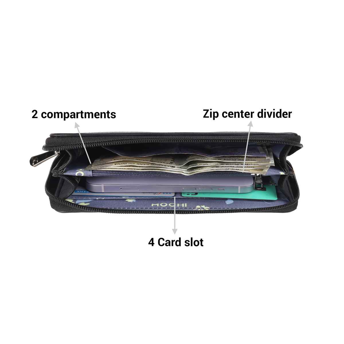 Mochi Black Synthetic Wallet for Women | 95-135-11