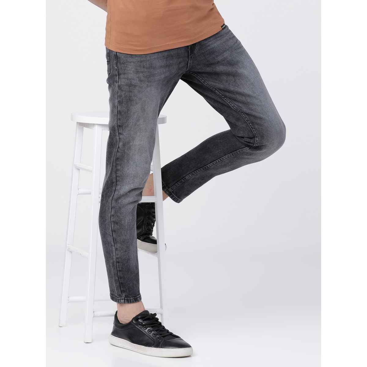 Highlander Men's Tapered Fit Mid-Rise Clean Look Stretchable Jeans | Grey - 34