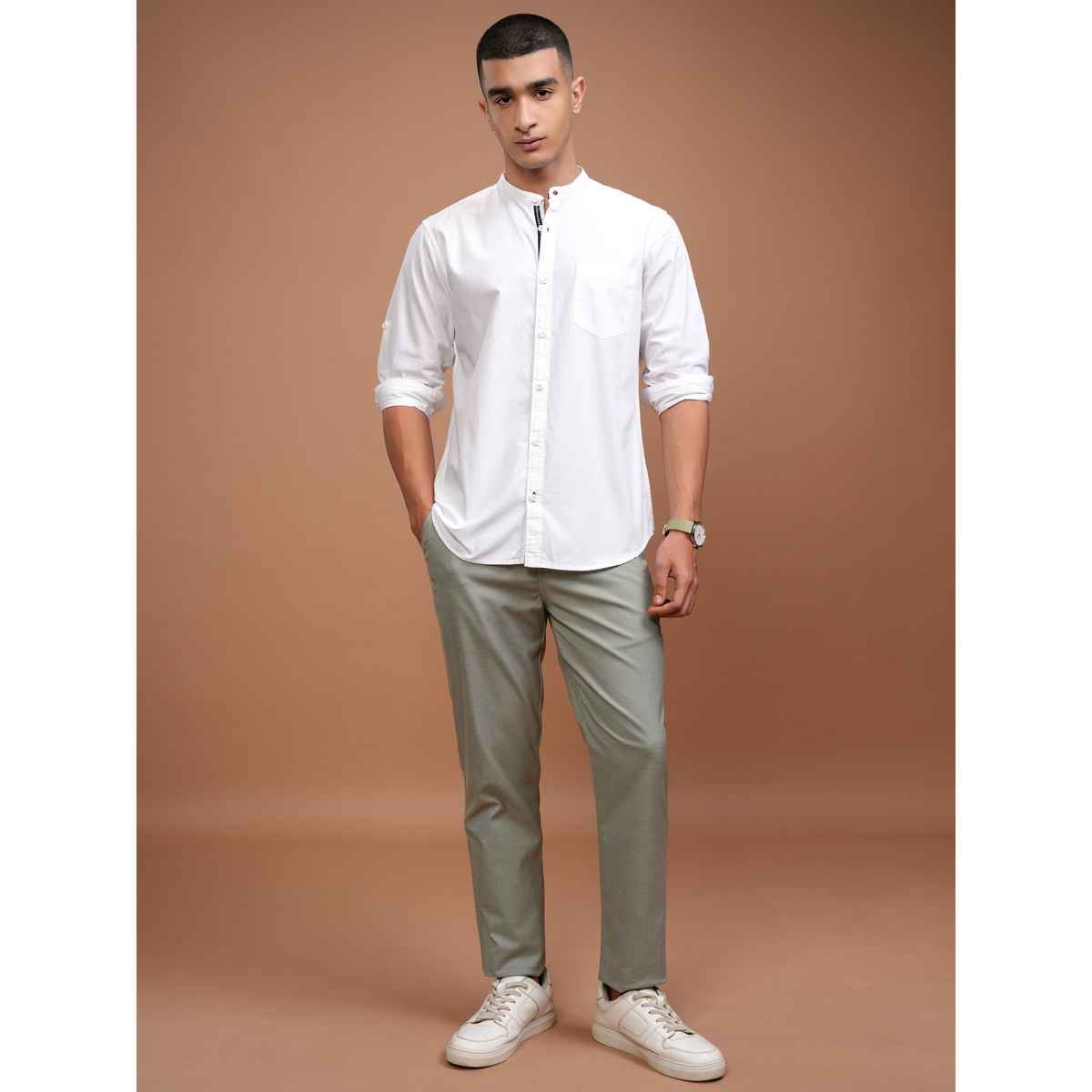 Highlander Men Solid Slim Fit Casual Shirt | White | XL