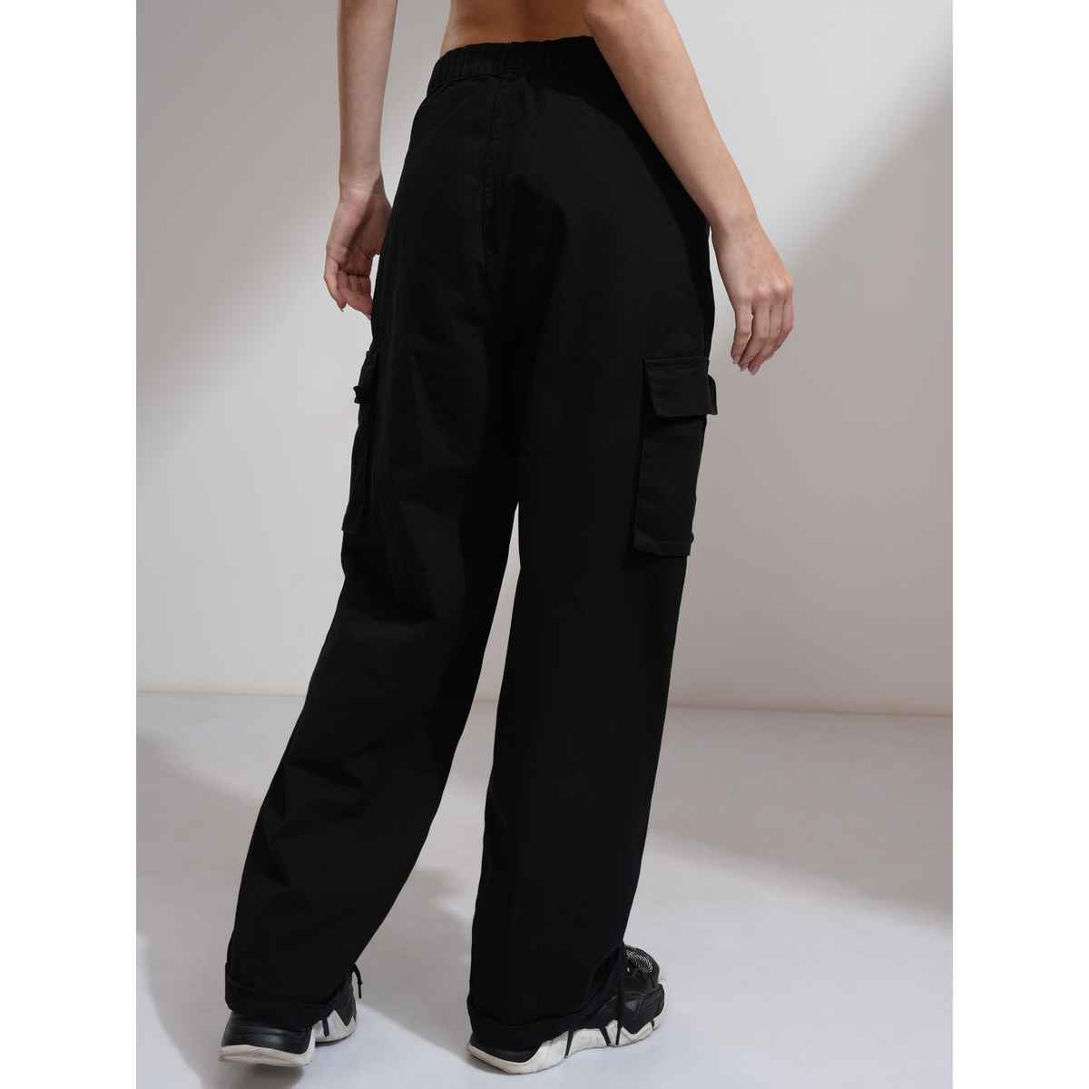 Tokyo Talkies Women's Cargo Wide Leg With Back Elastic Waist Band | Black - M
