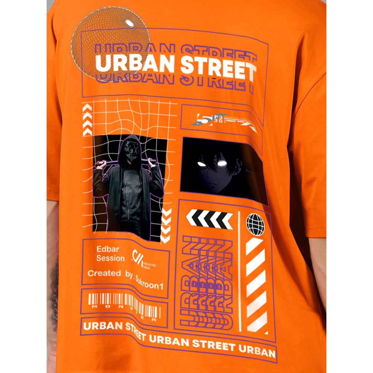 De Tees Men's Oversize T-shirt | M-OST-ORANGE-URBAN-STREET | Orange - S