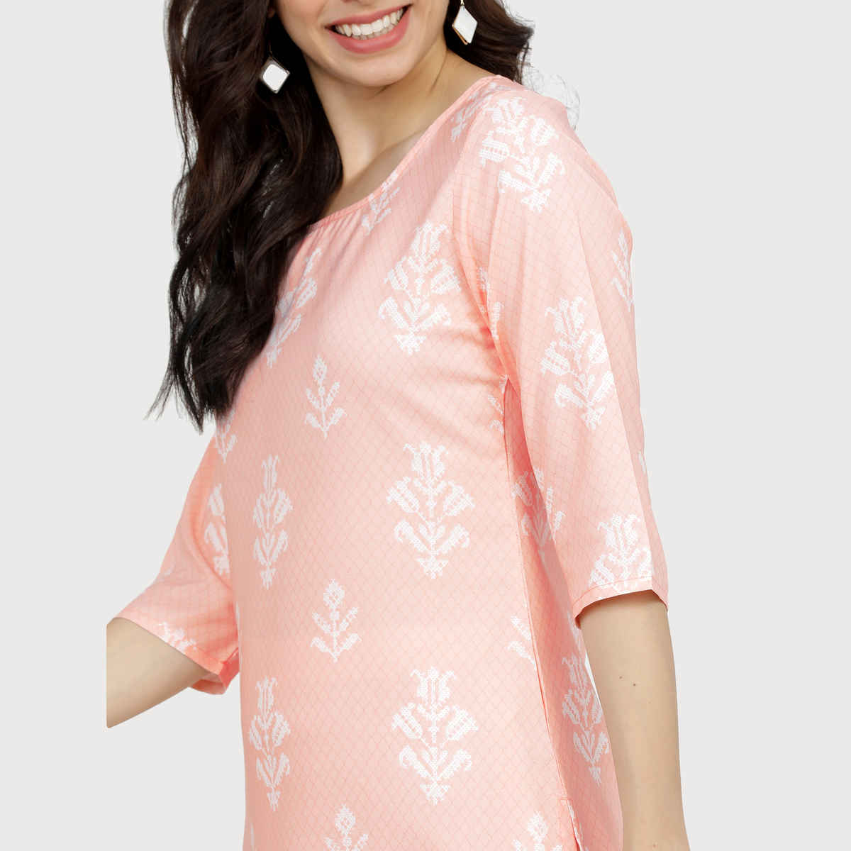 Ketch Women's Peach | Coloured Ethnic Motifs Printed Kurta | S