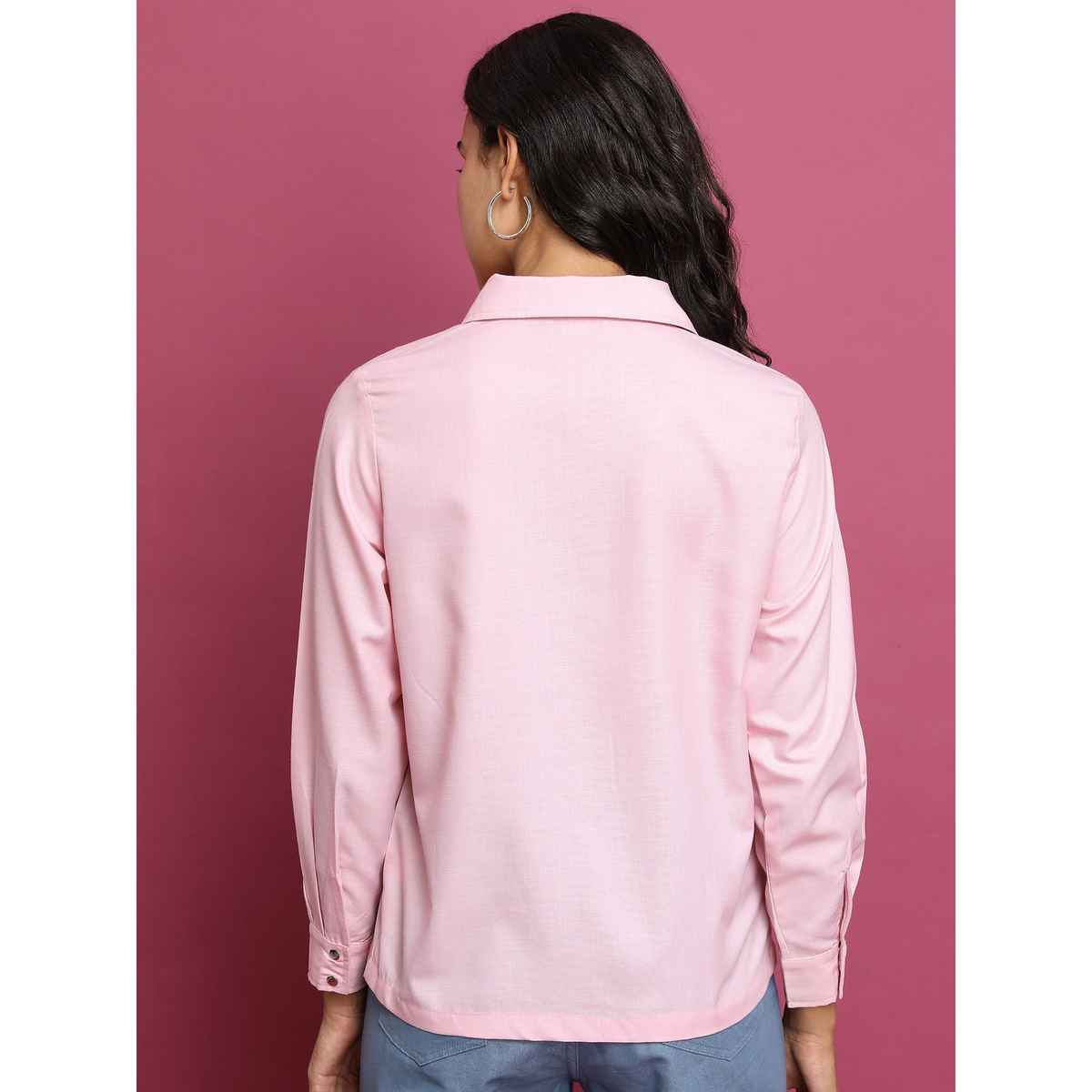 Tokyo Talkies Women's Spread Collar Casual Shirt | Pink - M