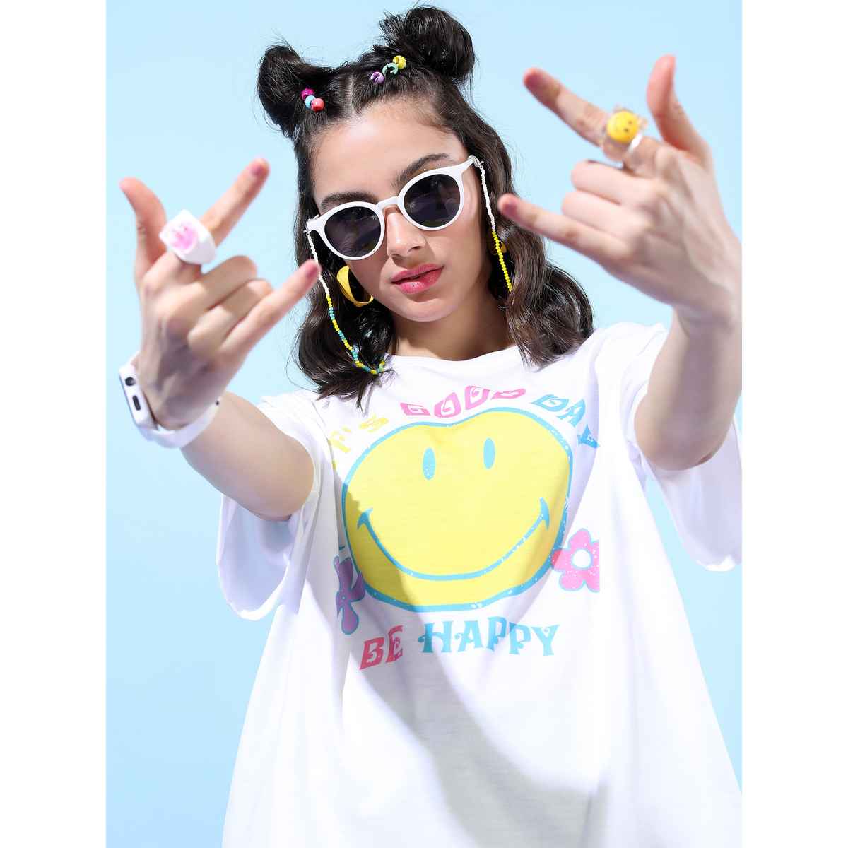 Tokyo Talkies Women's Printed Oversized T-shirt | White - L