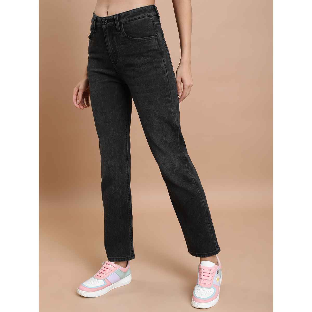 Tokyo Talkies Women's Straight Fit Light Fade Stretchable Jeans | Dark Grey - 32