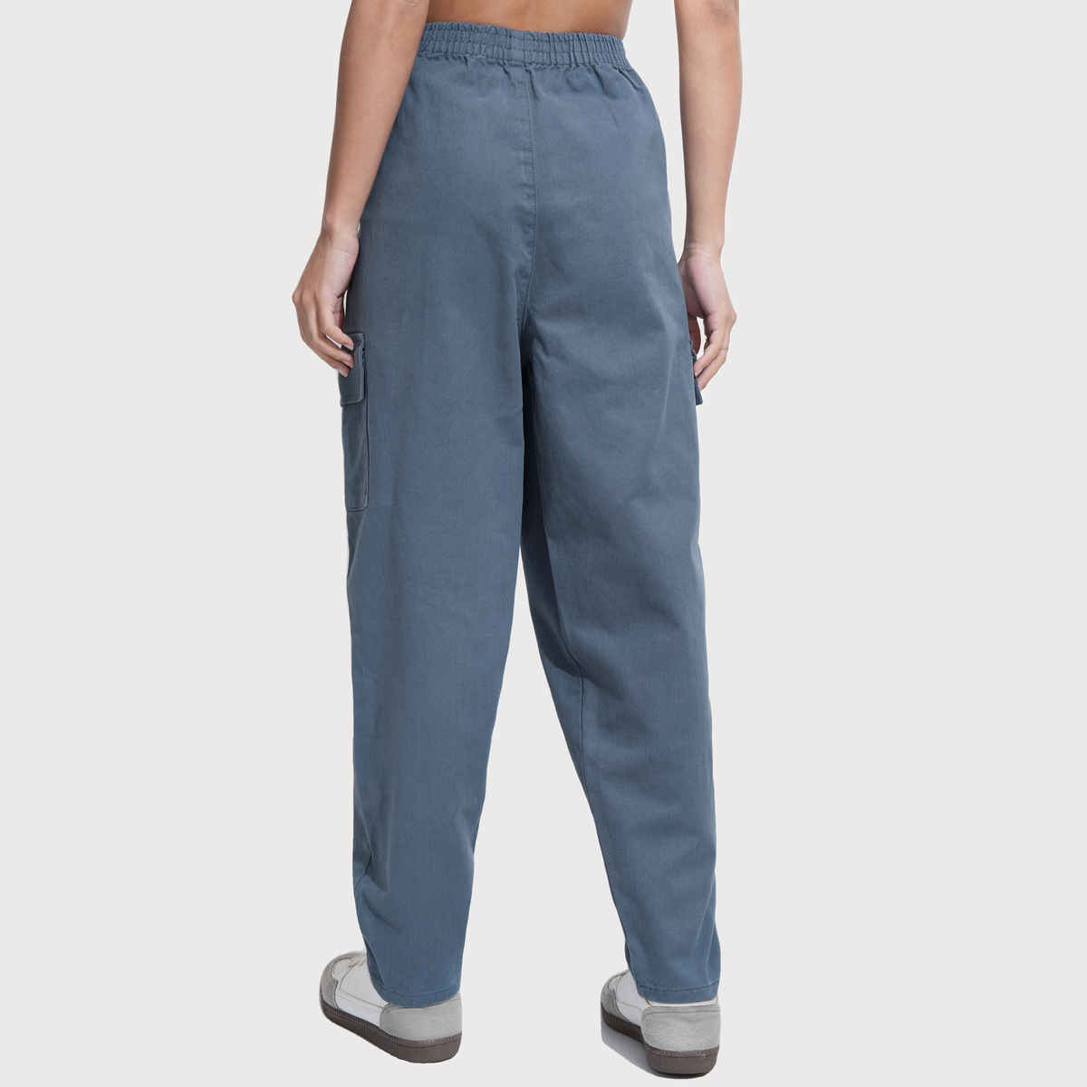 Tokyo Talkies Women's Mid Rise Mom Fit Cargo Trouser | Blue - XL