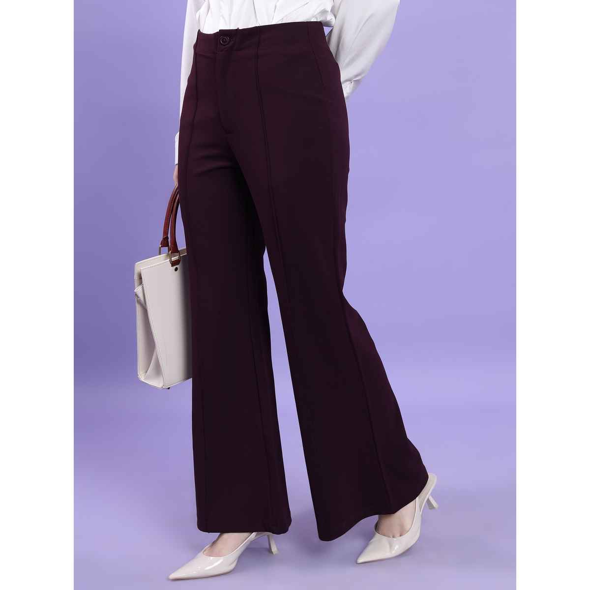 Tokyo Talkies Women's Flared High Rise Bootcut Trouser | Plum - 30