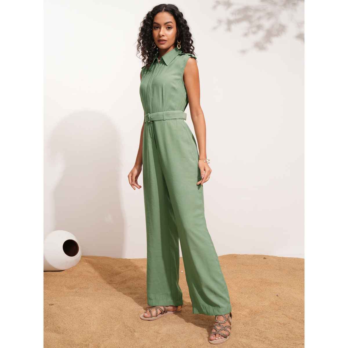 Tokyo Talkies Women's Solid Sleeveless Regualr Fit Jumpsuit | Mint - S