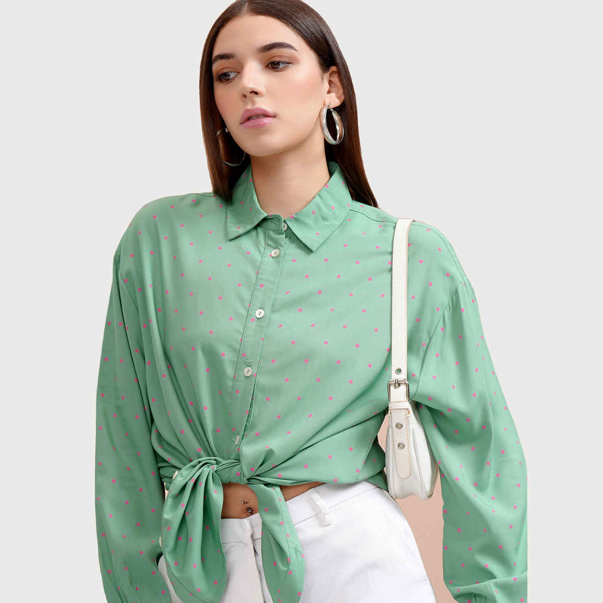 Tokyo Talkies Women's Printed Drop Shoulder Button Down Shirt | Teal - S