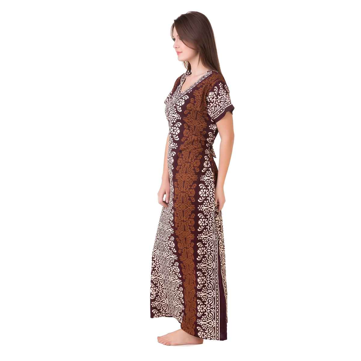 Masha Womens-Brown-Cotton Nighty-Freesize