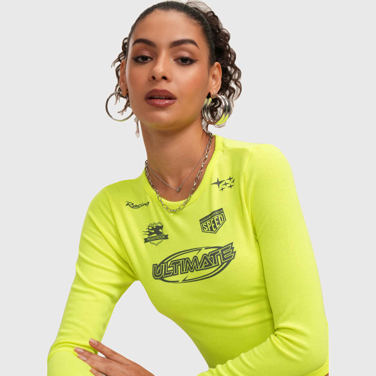 Tokyo Talkies Women's Graphic Printed Crop Slim Fit Tshirt | Green - XL
