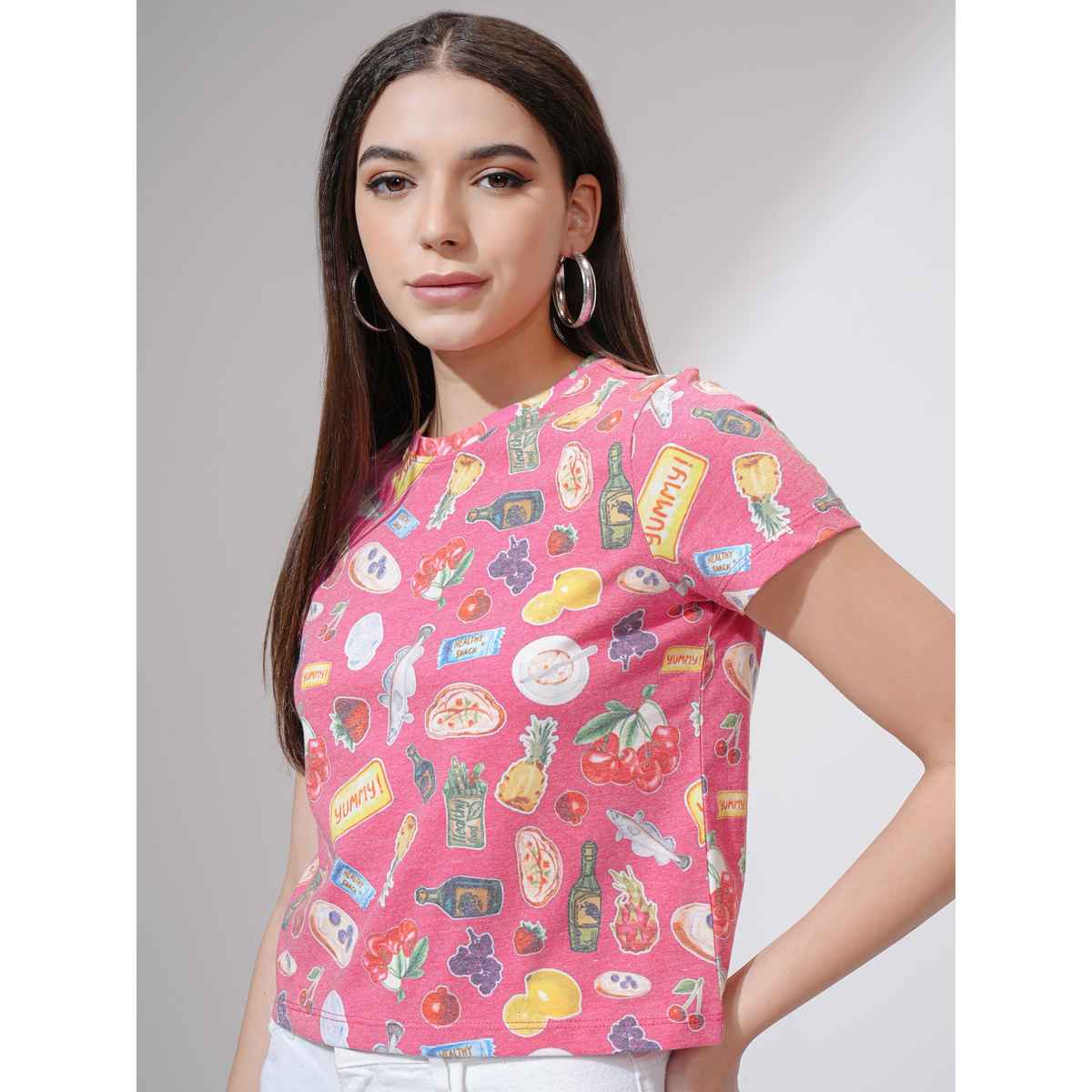 Tokyo Talkies Women's Printed Short Sleeve Cropped Tshirt | Multicolour - S