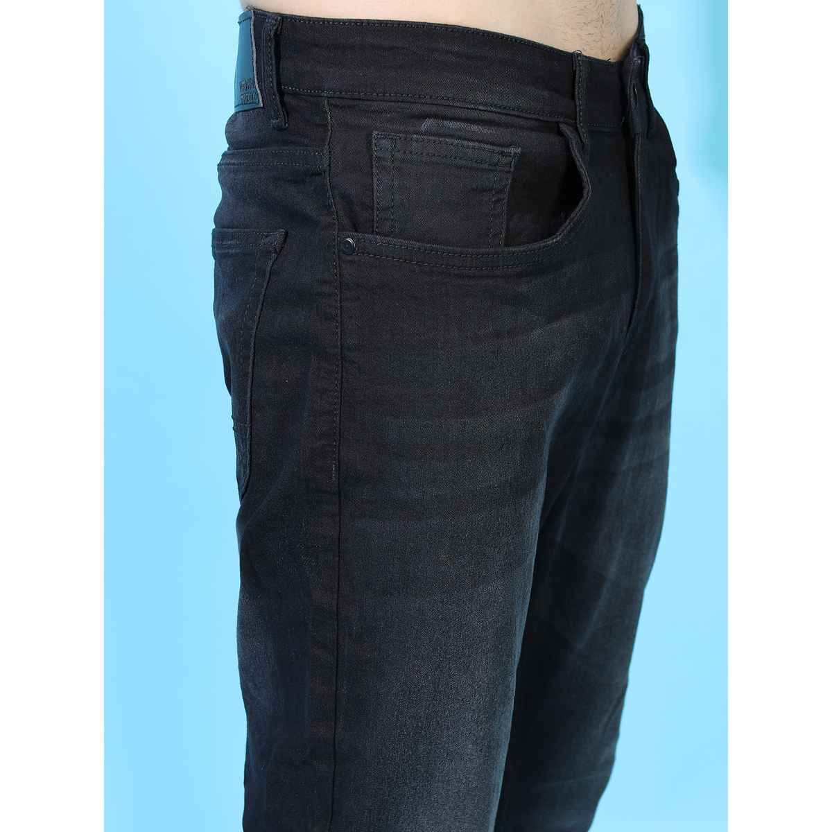 Highlander Men's Tapered Fit Mid-Rise Clean Look Stretchable Jeans | Black - 38