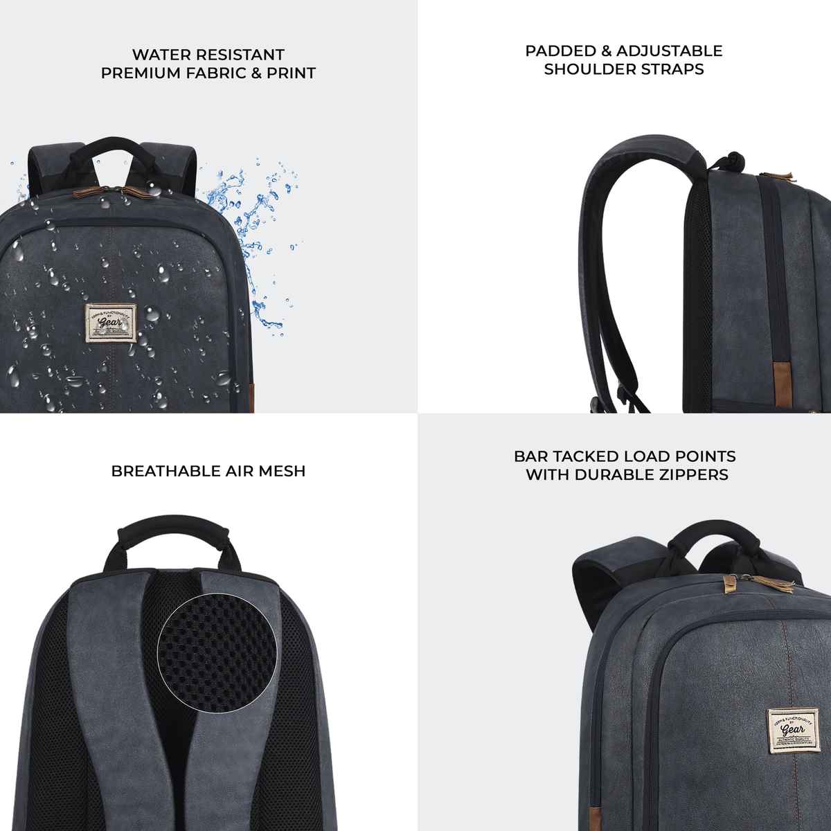 Gear Unisex Solid Faux Leather 20 L Laptop Backpack | Navy and Tan