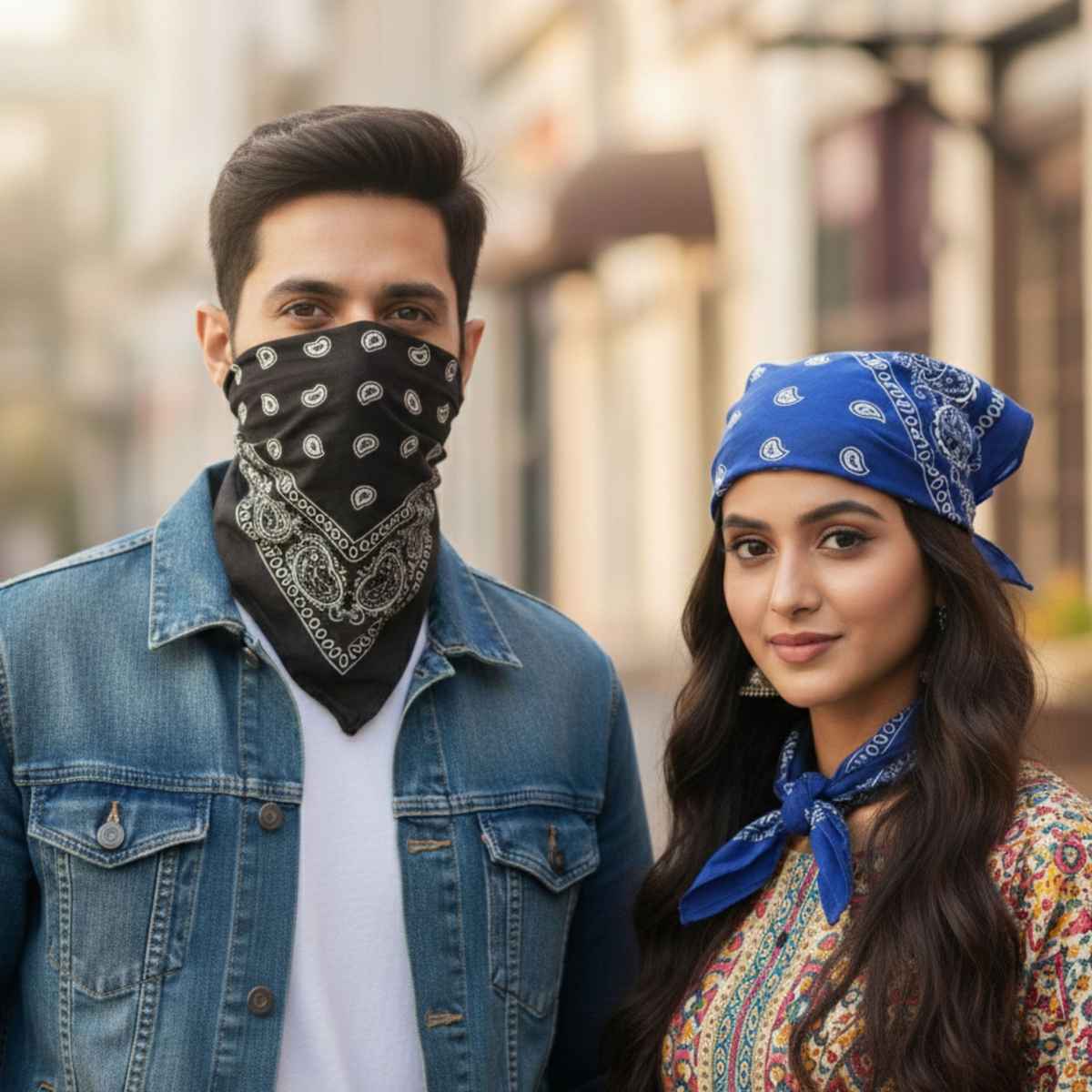 Royal Mart Unisex Cotton Blend Bandana | Black and Blue - One Size