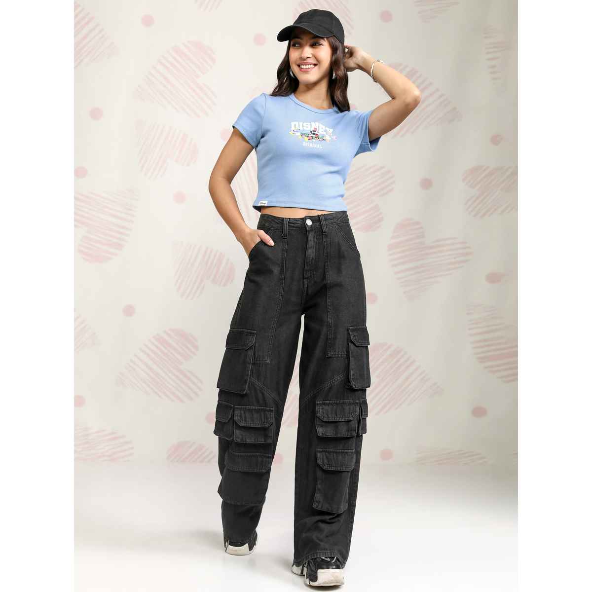 Tokyo Talkies Women's Disney Mickey & Friends Printed Crop T-shirt | Blue - XL