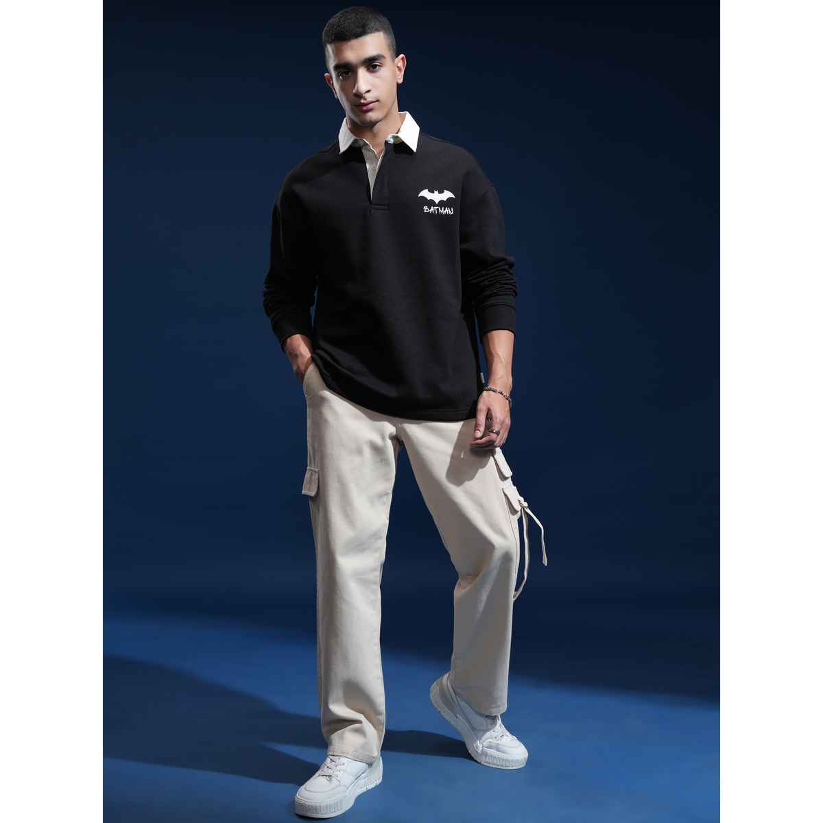 Highlander Men's Oversized Drop Shoulder Sweat Polo T-shirt - Warner Bros | Black | S