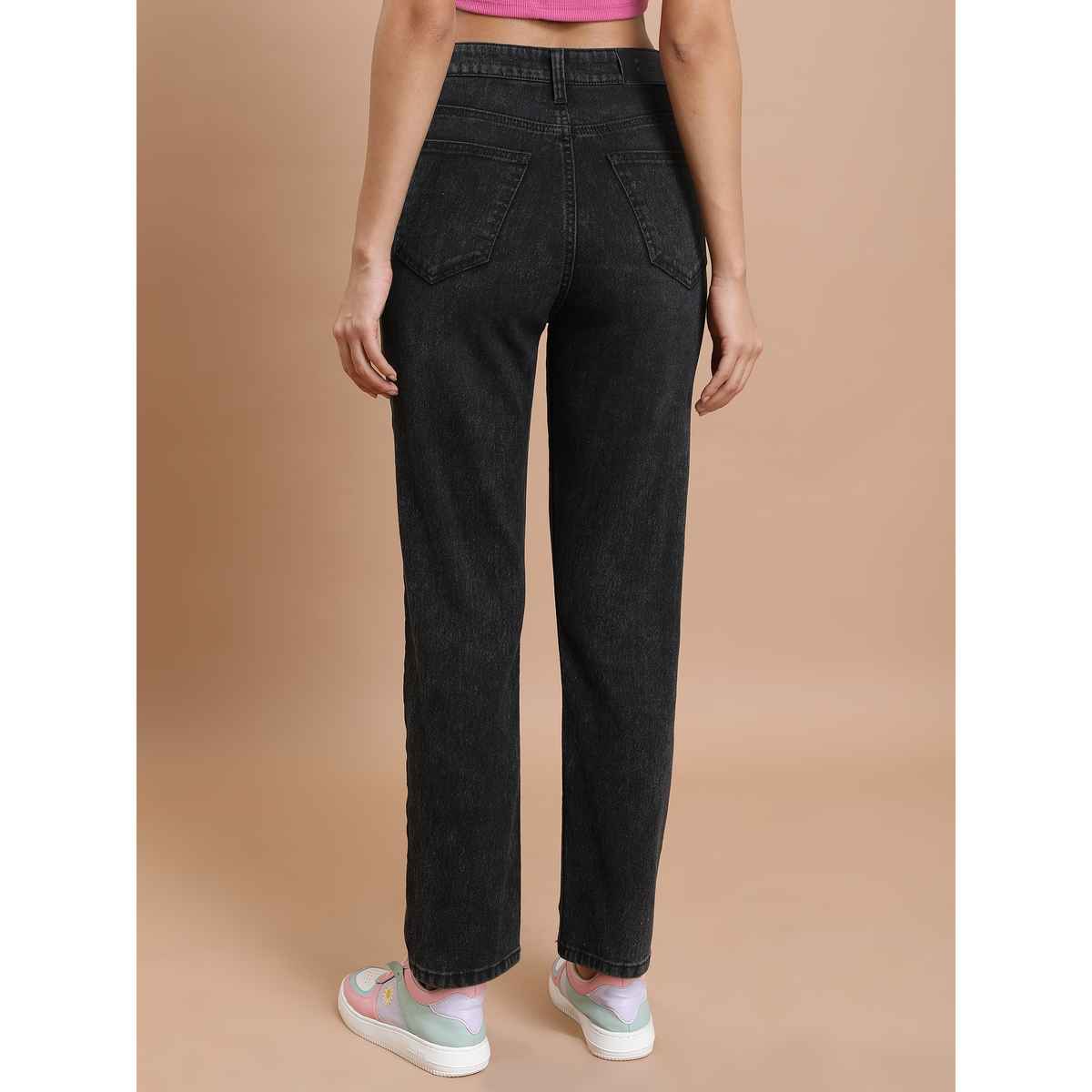 Tokyo Talkies Women's Straight Fit Light Fade Stretchable Jeans | Dark Grey - 30