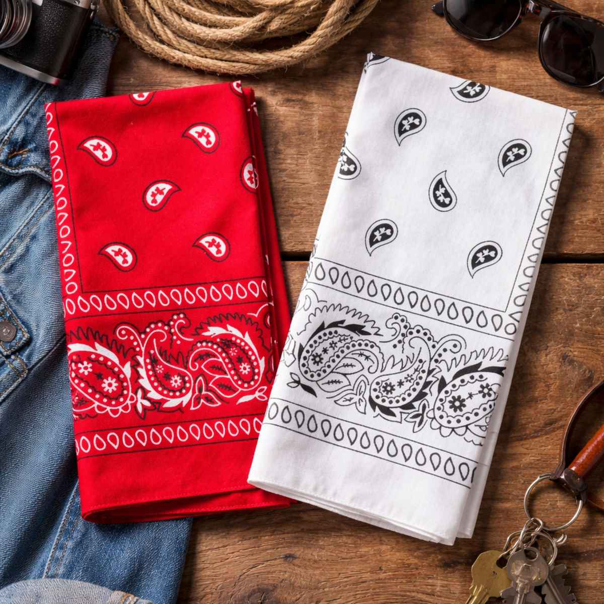 Royal Mart Premium Cotton Bandana Set | Classic Red & White